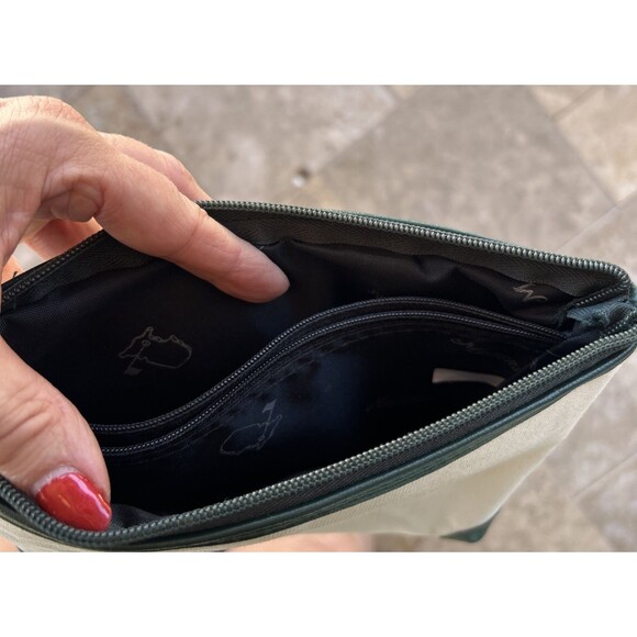 Masters Canvas Leather Valuables Pouch Cream Green Lined W/inside Zipper Pocket - Picture 5 of 7